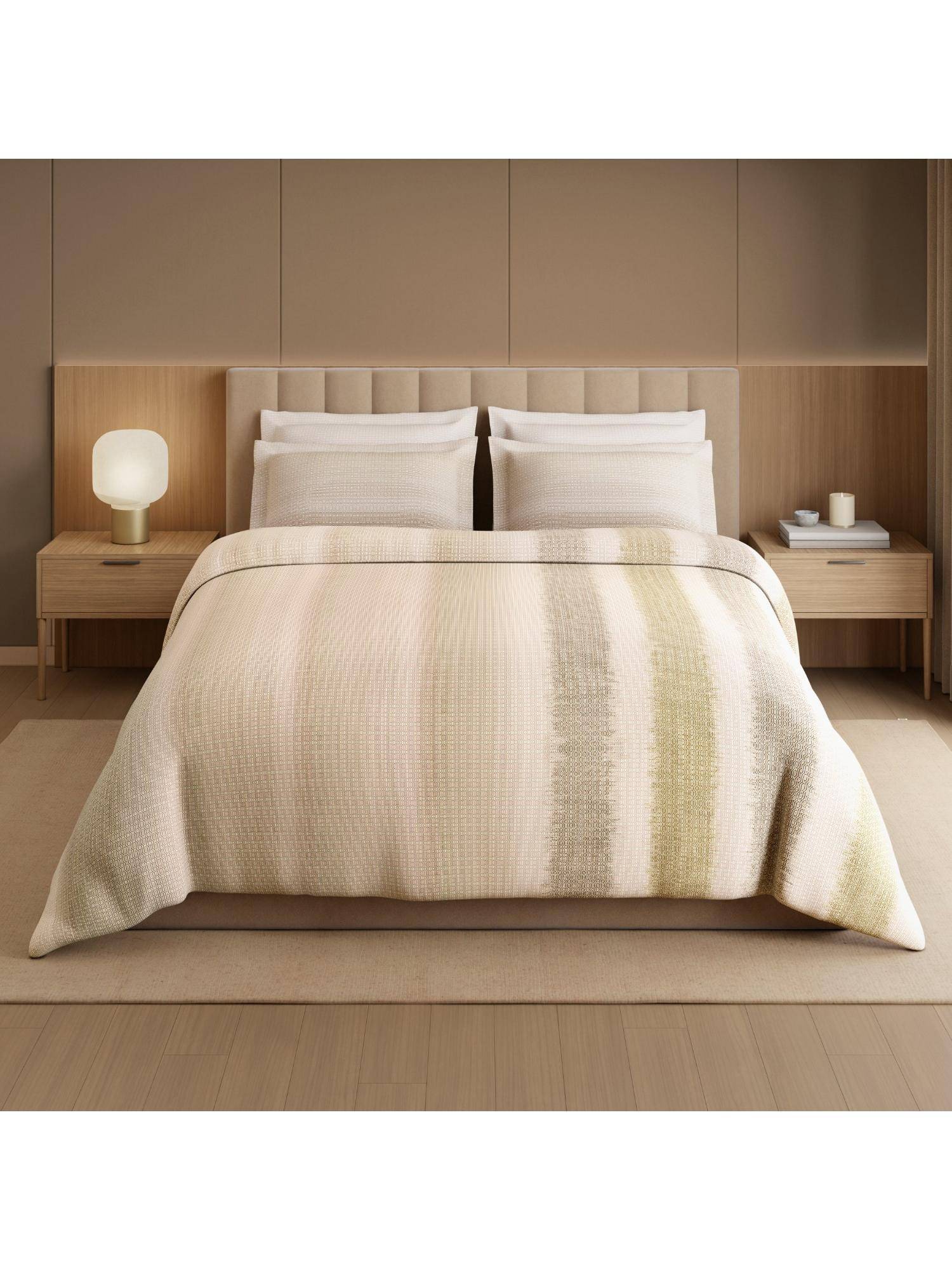 SPACES 350 Tc Egyptian Cotton Abstract King Bedsheet with 2 Pillow Covers - Beige