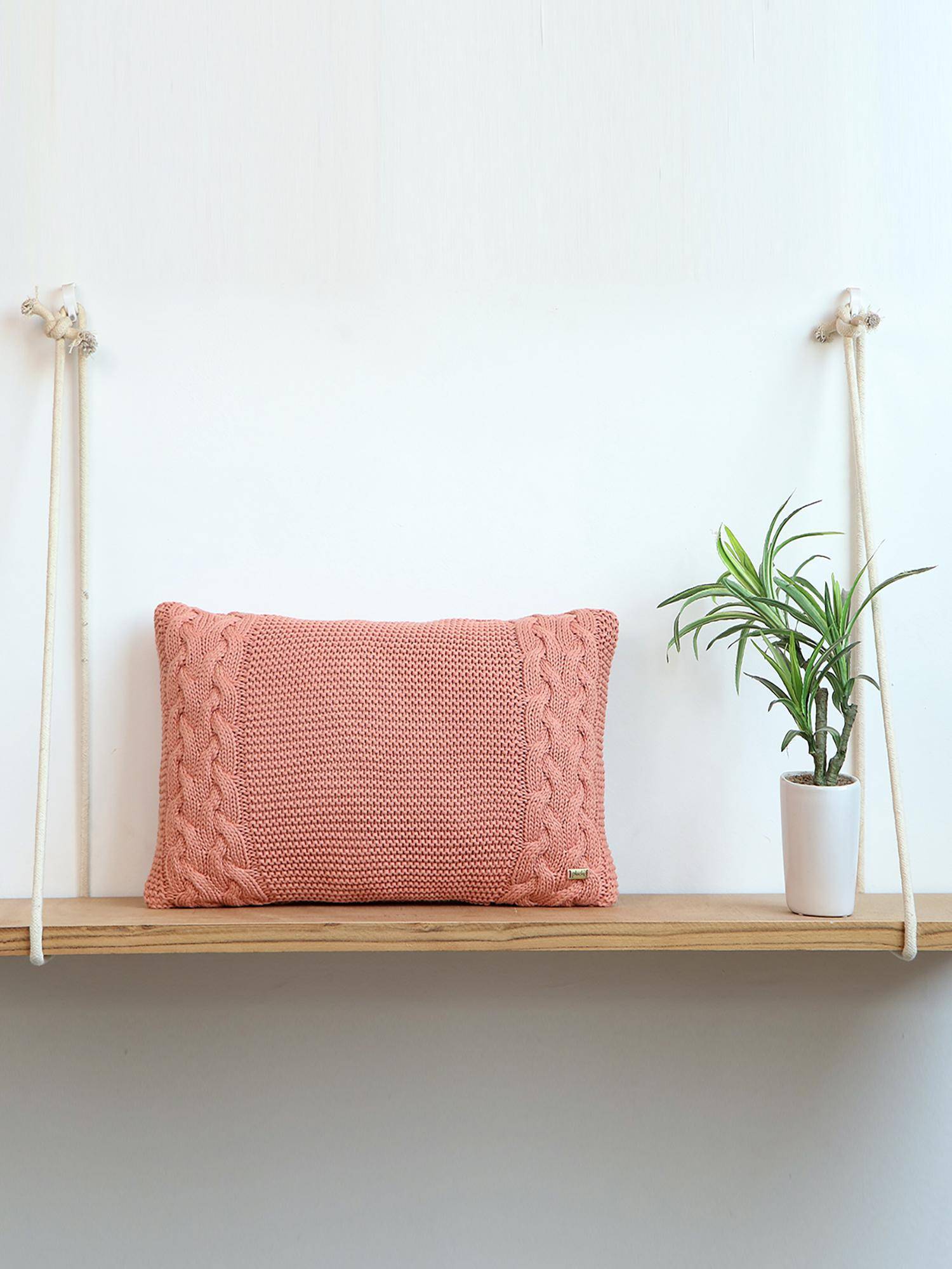 PLUCHI Archer Cotton Knitted Dusty Coral Color 12 X 20 Inches Decorative Cushion Cover