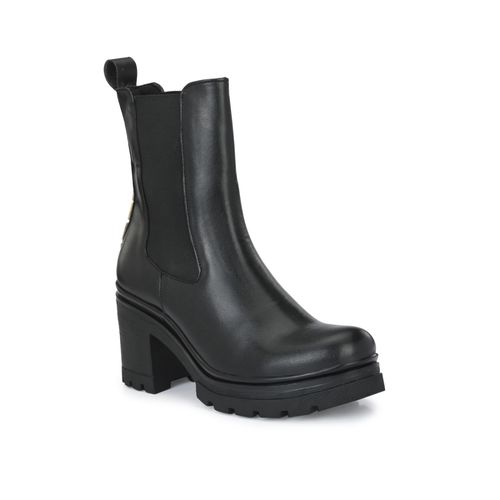 Delize Women's Black Solid Studded Ankle Boots (EURO 36)