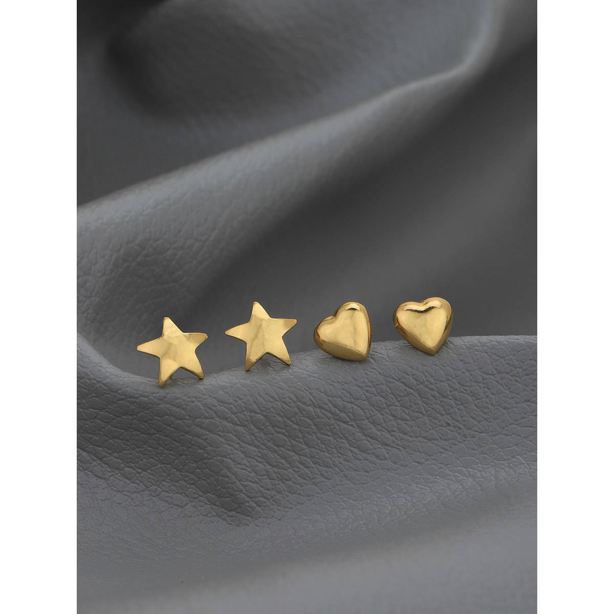 Carlton London Set Of 2 -18Kt Gold Plated Star and Heart Stud Earring for Women