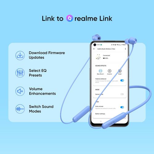 Realme Buds Wireless Neo Blue Earphones Type-C Fast Charge,Bass Boost  Magnetic Instant Connectio