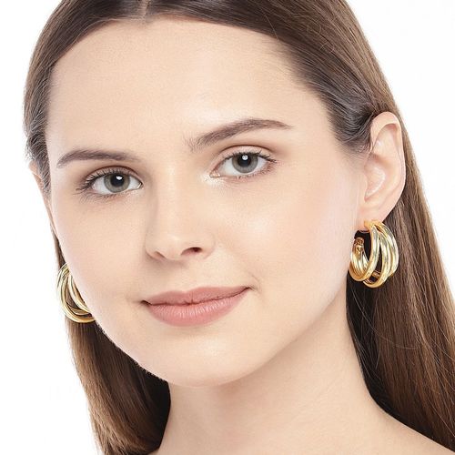 Fabula Gold Tone Vintage Retro Style Large Hoop Fashion Drop Earrings