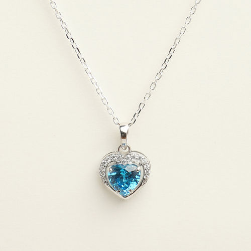 Buy CLARA Silver Rhodium Plated Swiss Zirconia Sky Blue Heart