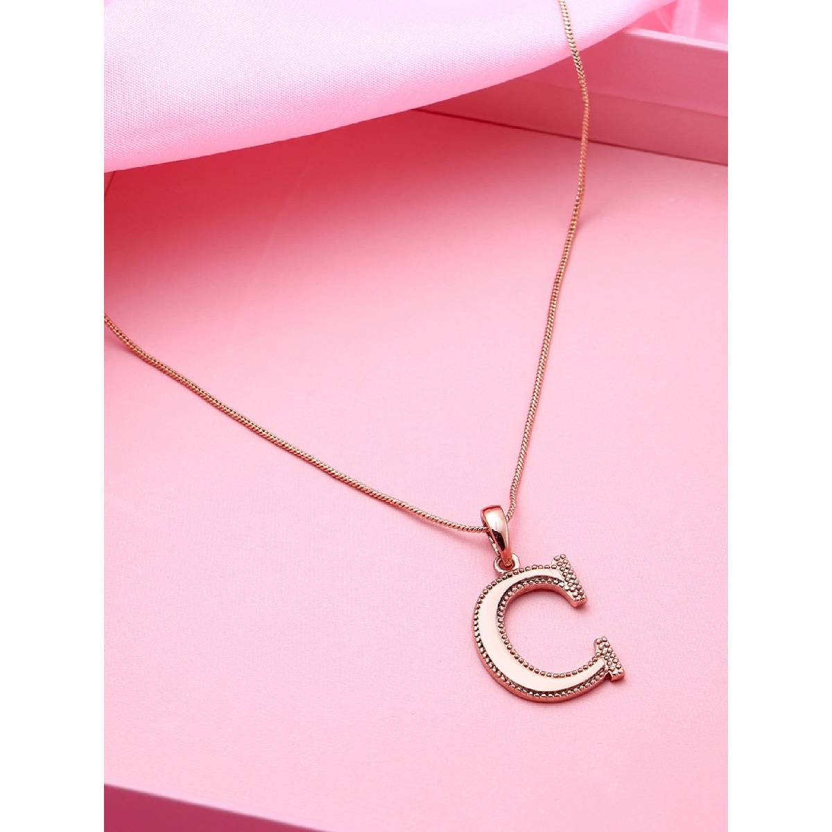 Estele Rose Gold Plated Charming C Charm Alphabet Initials Pendant for Women