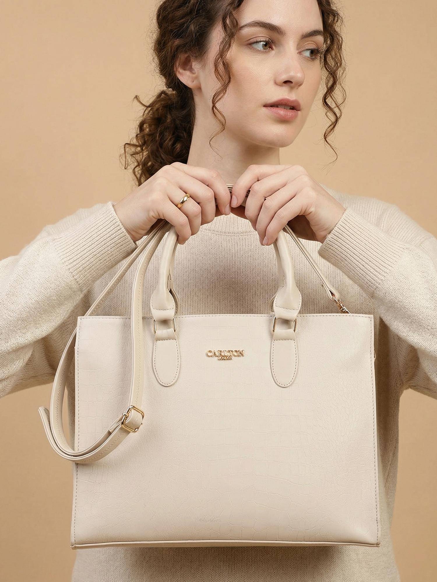 Carlton London Women's Stylish Medium Satchel Handbag for Women - Cream