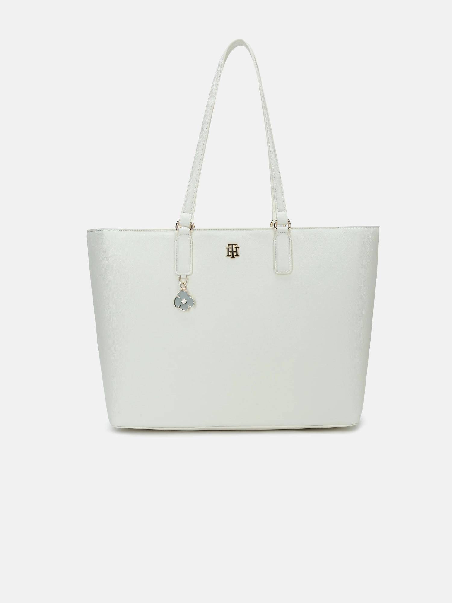 Tommy Hilfiger Solid Beige Polyurethane Tote Bag