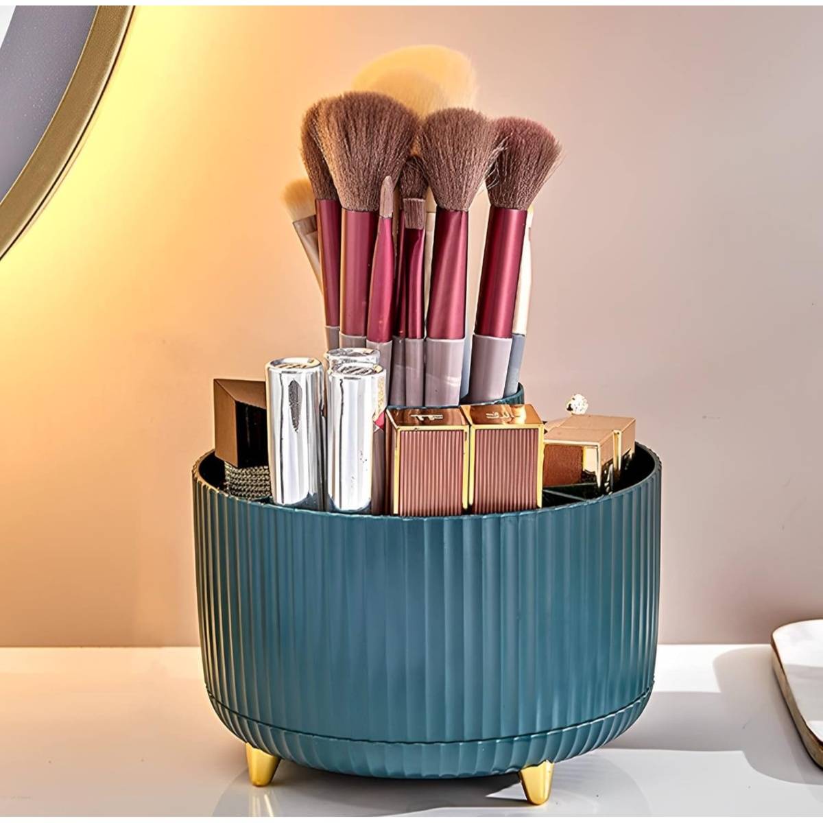 House of Quirk Makeup Brush Holder Organizer, 360degree Rotating Desktop Organizer (Green)