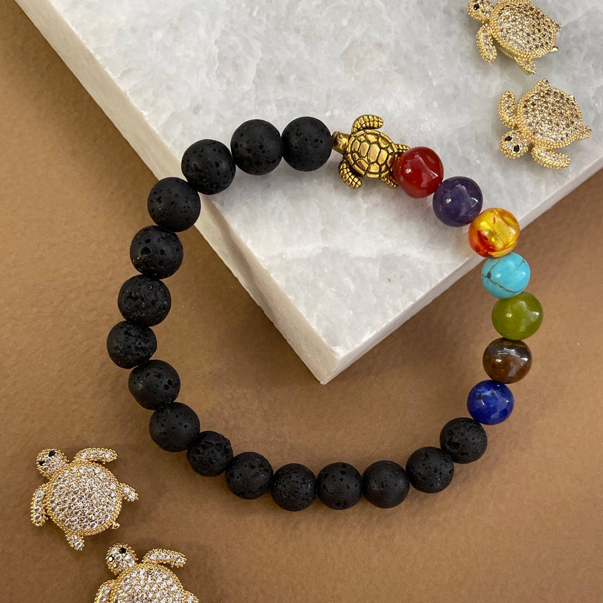 Digital Dress Room Tortoise Charm Lava Semi-Precious Multi-Color Beads Rakhi