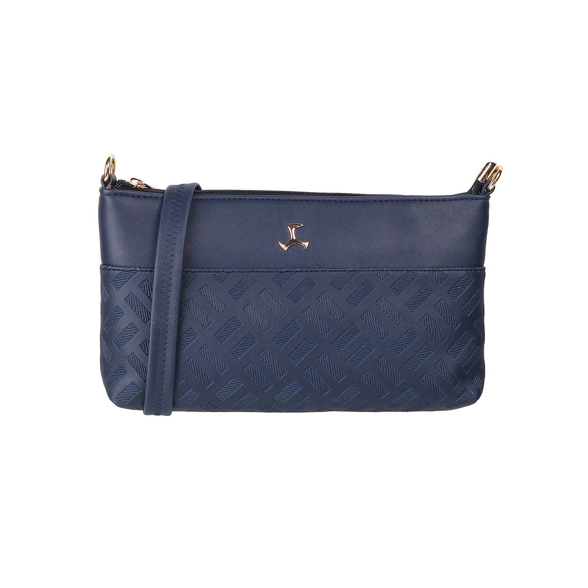 Metro Navy Blue Printed Leather Sling And Cross Bag