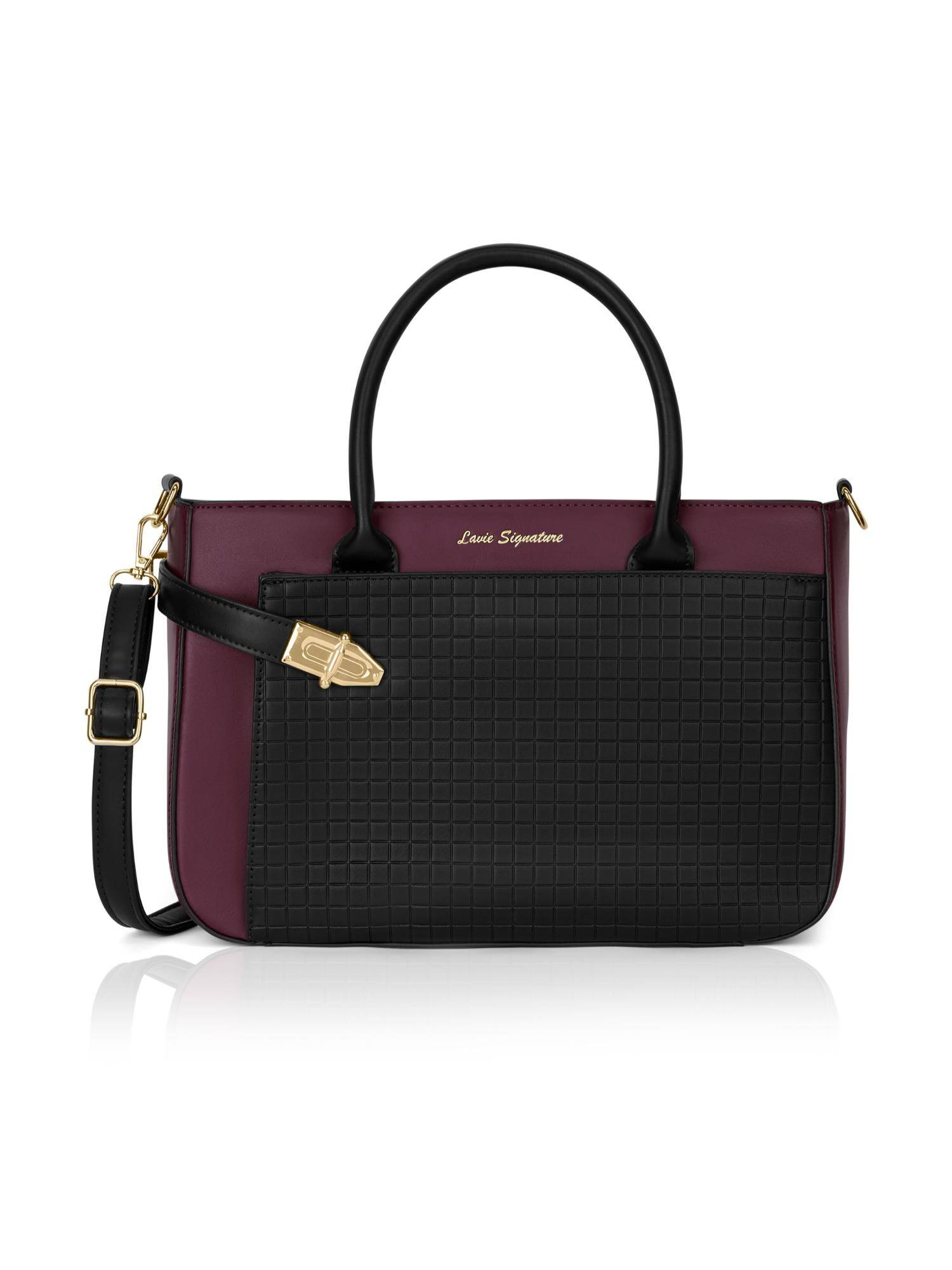 Lavie Signature Women Wine-Black Astoria Satchel Bag with Detachable Strap (M)