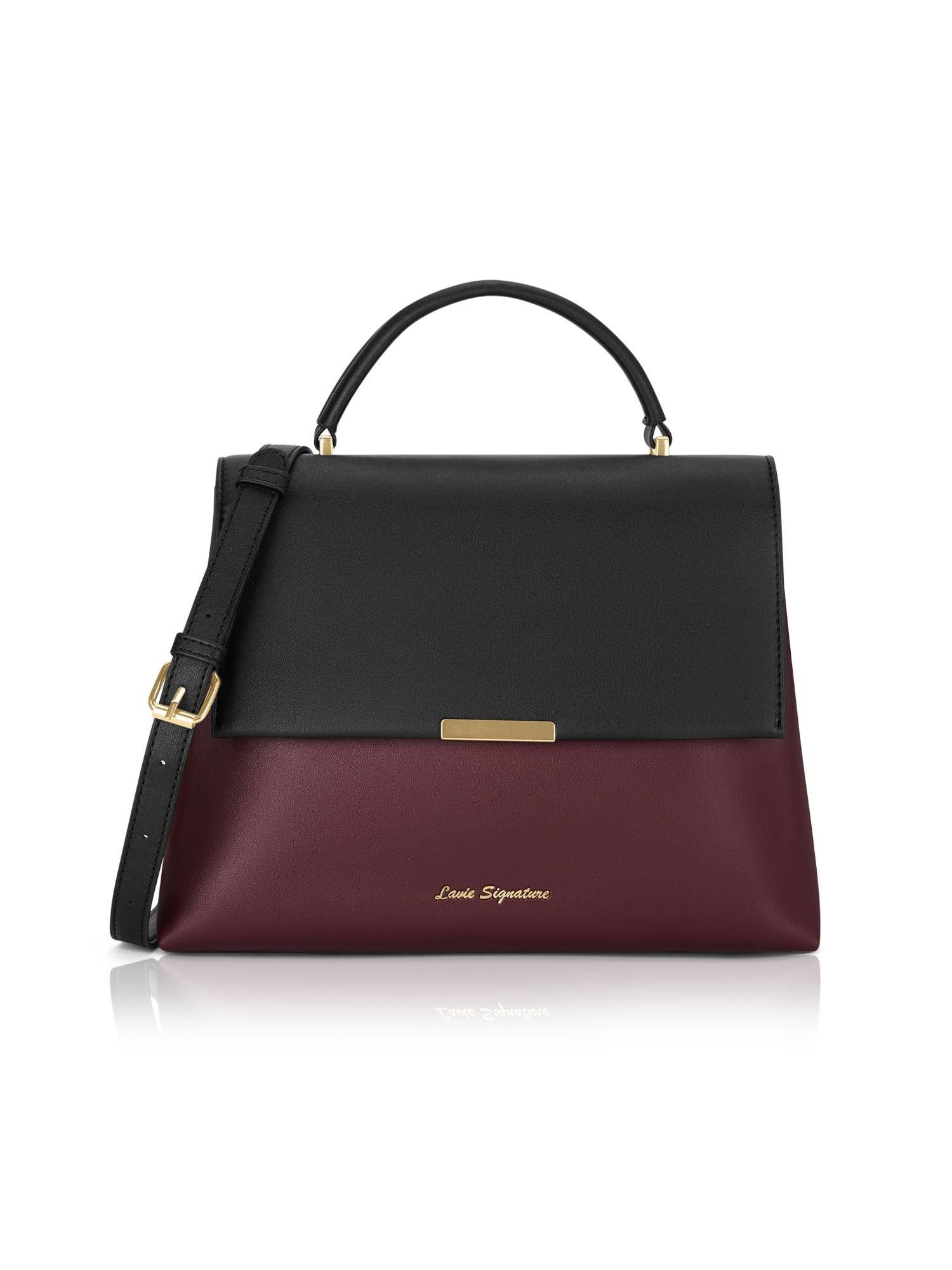 Lavie Signature Women Aspen Maroon Satchel Bag with Detachable Strap (M)