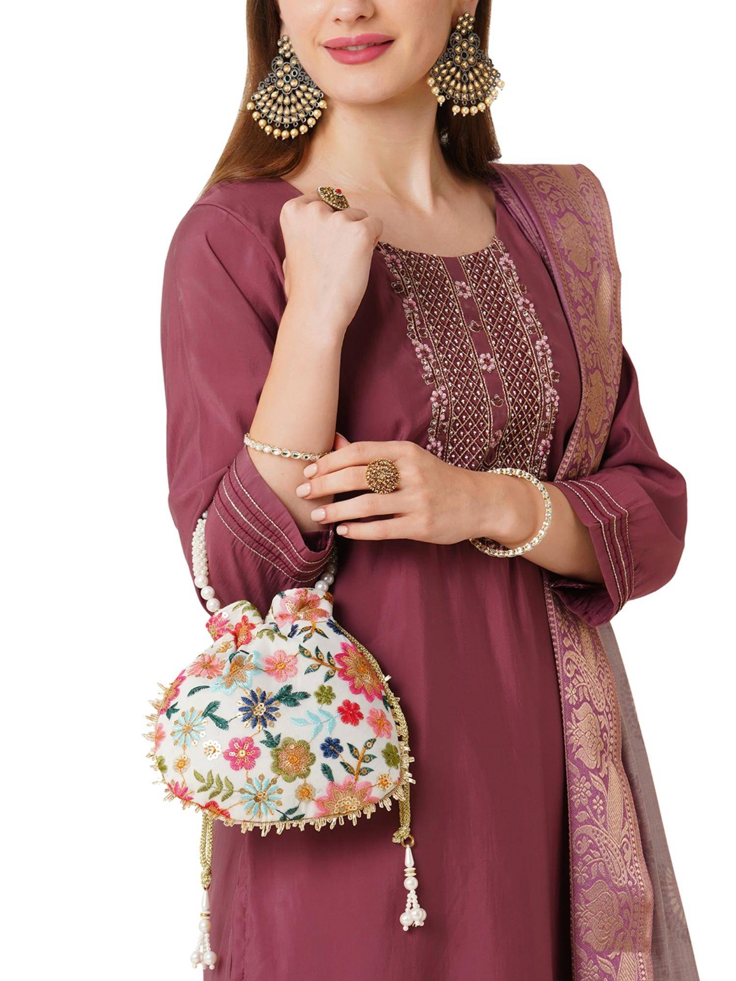 Lavie Women's Jiya Floral Embroidered Small Potli (S)