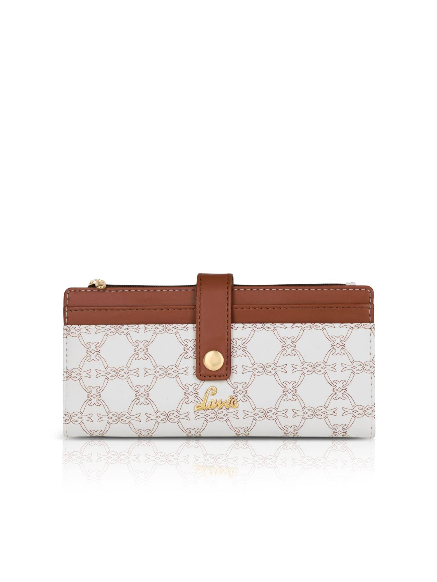 Lavie Women Off White Monogram Printed Safiya Bi-Fold Zip Wallet (M)