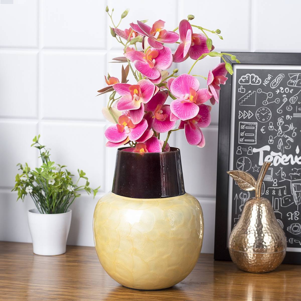 Voncasa Flower Holder Yellow Pot Vase Iron