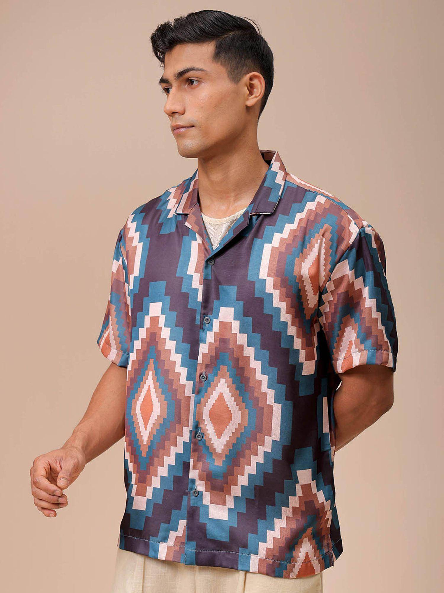 Buy The Indian Garage Co Men Indie Printed Half Sleeves Cuban Collar ...
