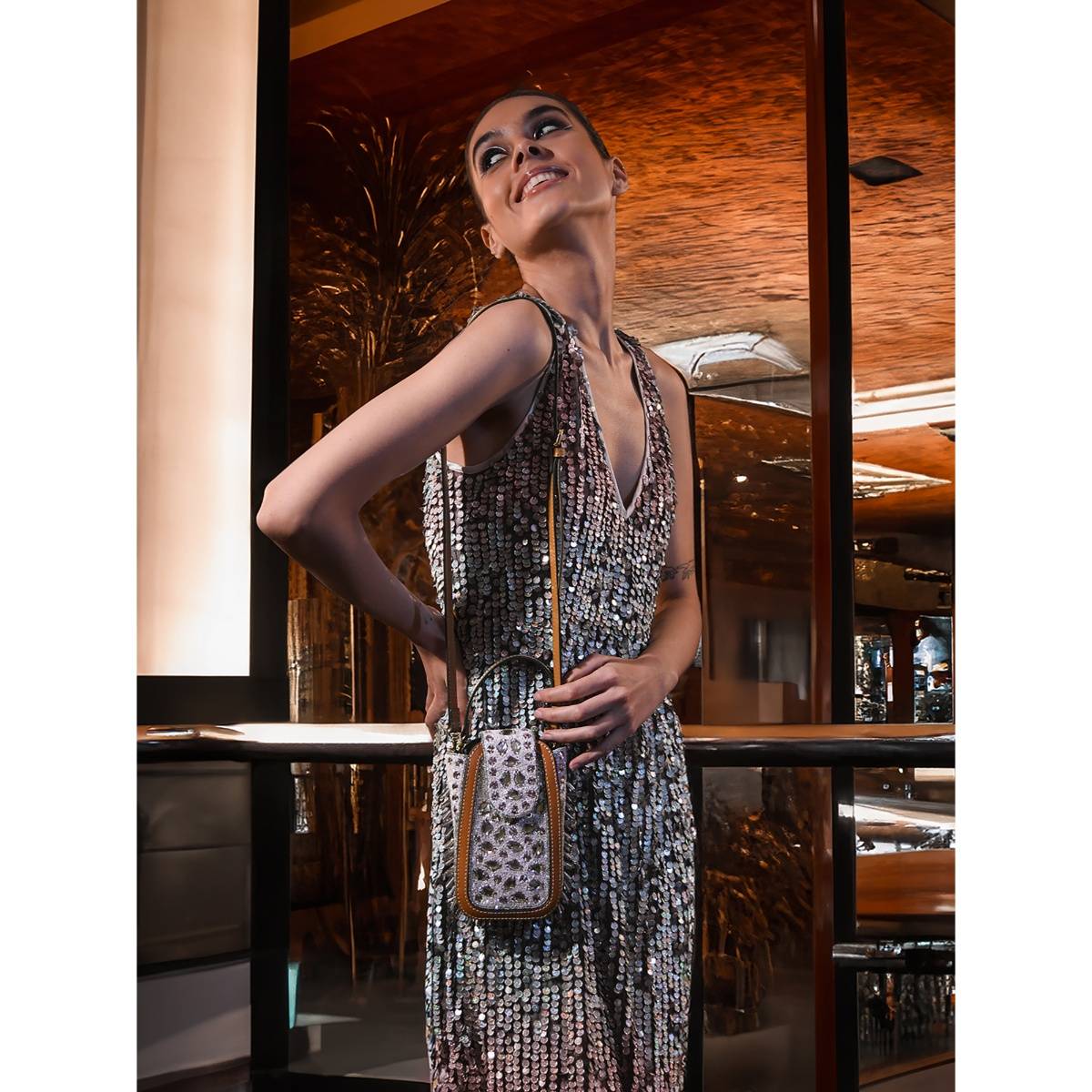 versuhz Silver Embellished Leather Crossbody Sling Bag