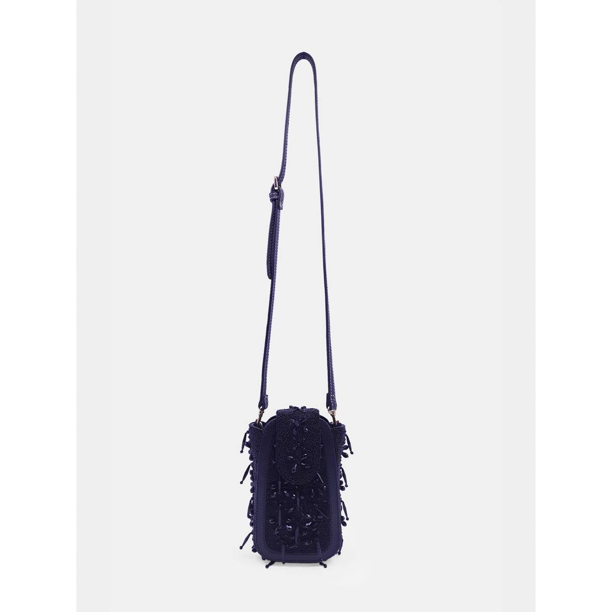 versuhz Black Beads Embellishments and Crossbody Strap Sling Bag