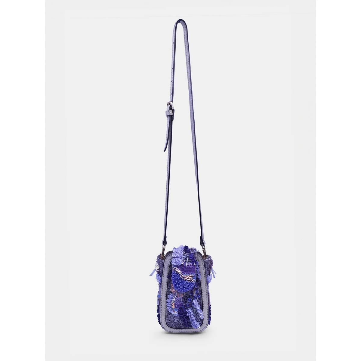 versuhz Purple Embellished Beaded Ditsy 3D Flower Sling Bag