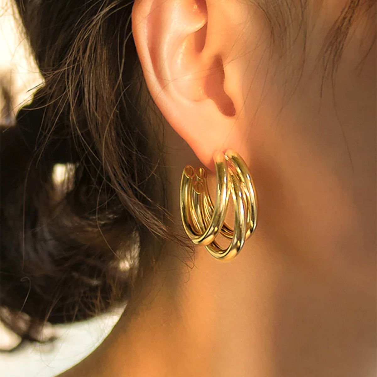 Layered hoop sales earrings gold