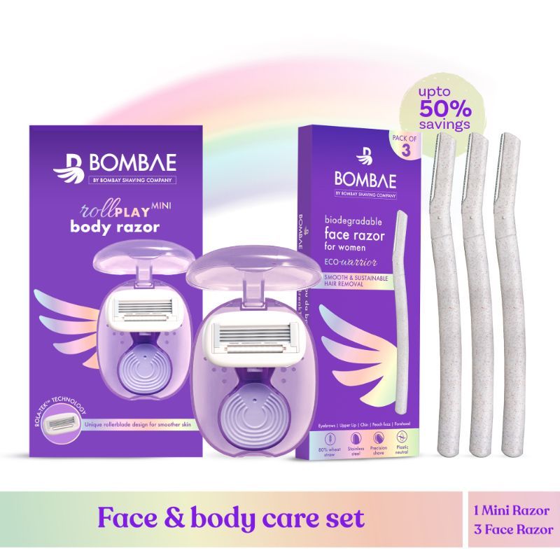 Bombae Rollplay Mini Body Hair Removal Razor And Face & Eyebrow Razor With Travel Case