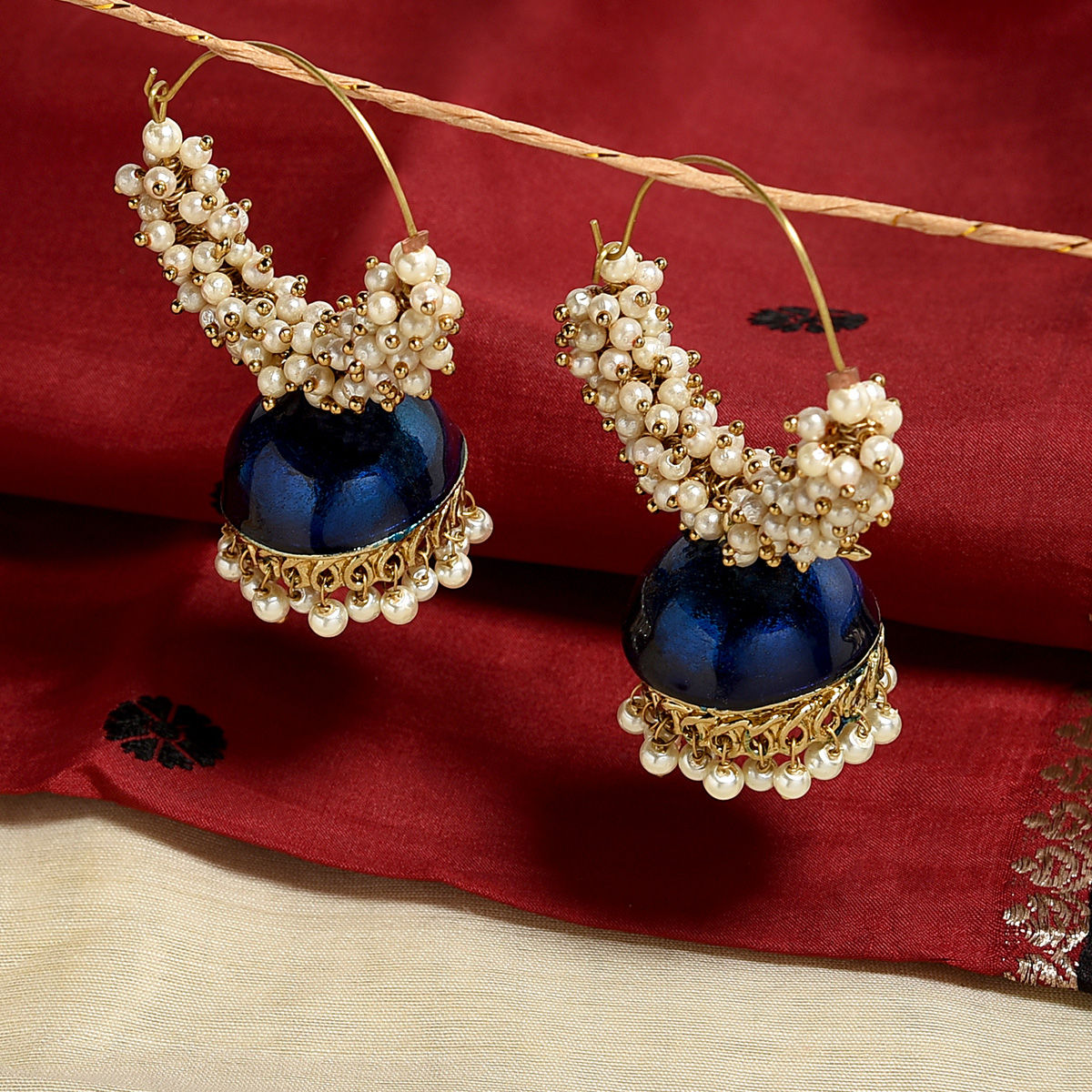Golden tone Bead Necklace with Chandbali side pendant, matching Chandb -  UGoTrendy