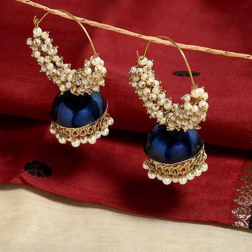 Dark Blue Thread Jhumkas Indian Style Handmade Embroidery Thread