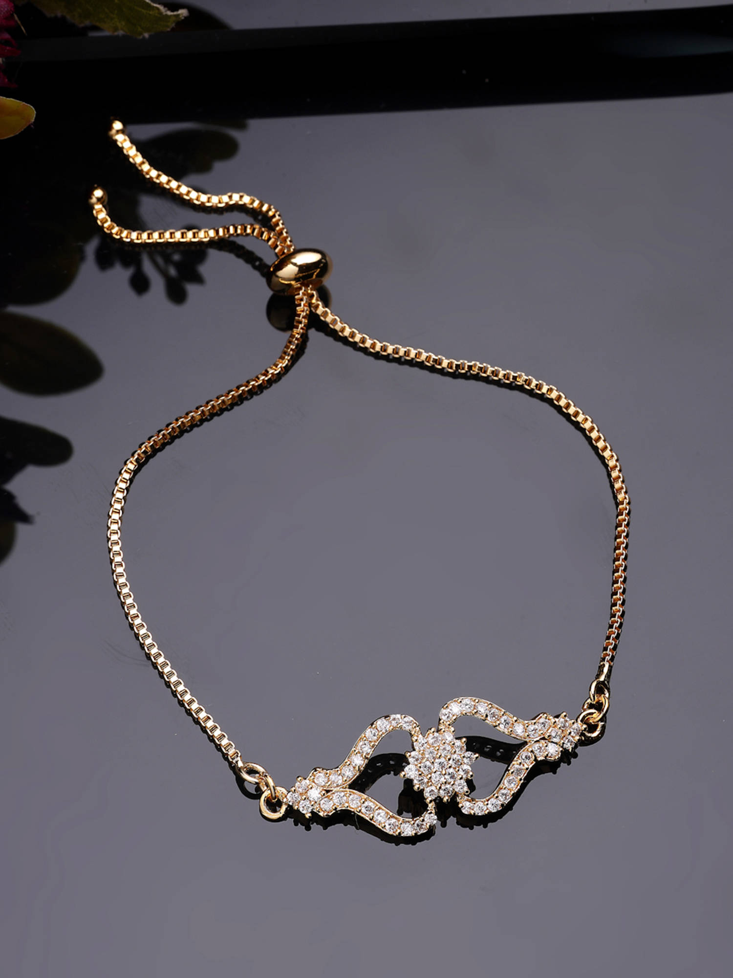 Estele CZ Adjustable Bracelet – Opulent Gold Finish Jewelry for Celebration Look
