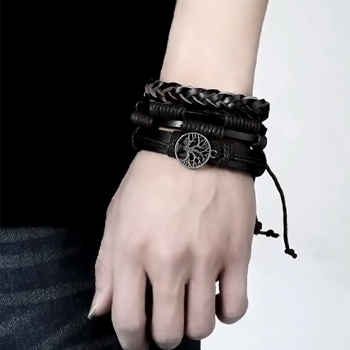Disco Casual Wear Dark Brown Handcrafted Leather Adjustable Wrist Band Strap  Combo Pack Of 2 Bracelet Boys Men  the jewelbox  2592211