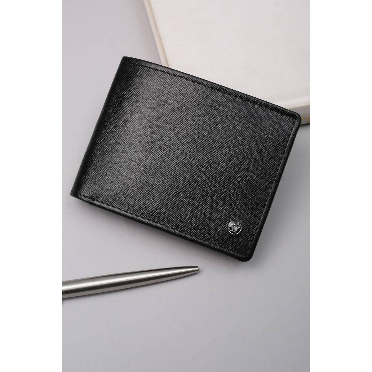Buy Louis Philippe Men Formal Black Textured Wallet Online