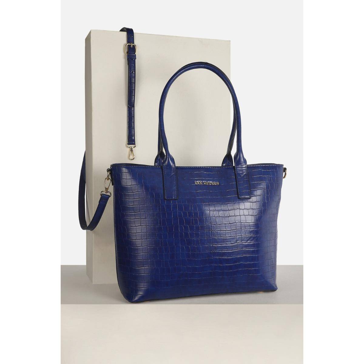 Van Heusen Women Casual Navy Blue Textured Handbag
