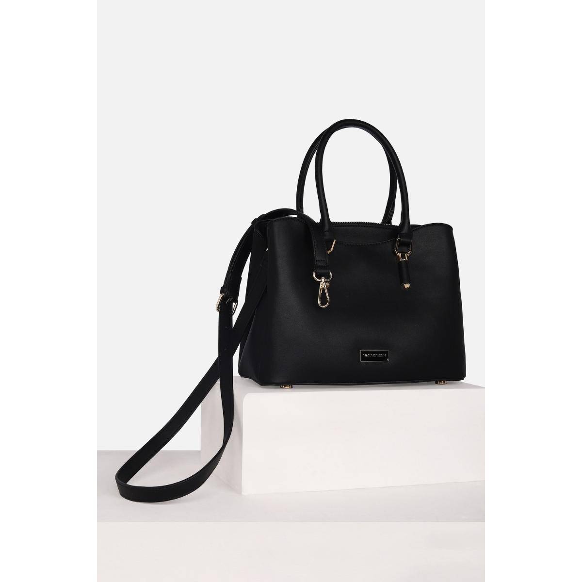Van Heusen Women Casual Black Solid Handbag with Detachable Strap