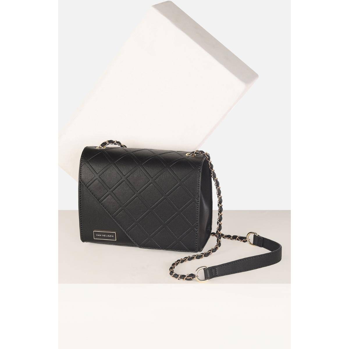 Van Heusen Women Casual Black Textured Sling Bag with Detachable Strap