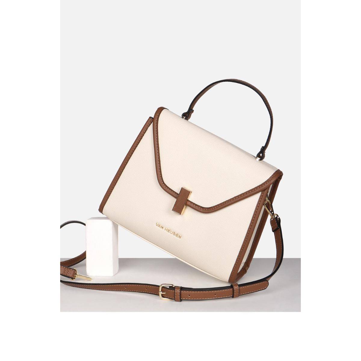 Van Heusen Women Casual Beige Solid Handbag with Detachable Strap