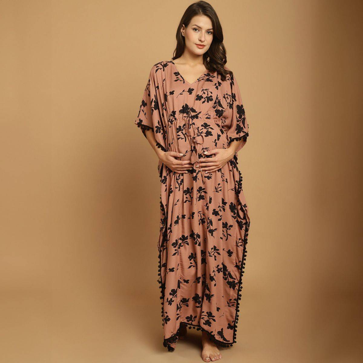Secret Wish Brown Floral Rayon Maternity Kaftan