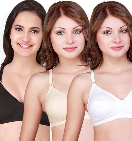 Buy Floret Pack Of 3 Solid Full - Coverage Cotton Bras - Multi