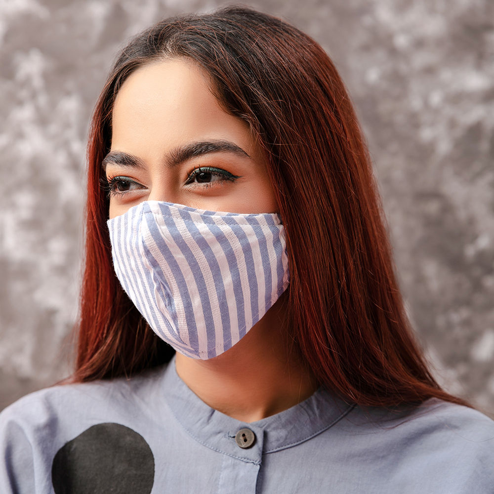 Twenty Dresses By Nykaa Fashion Blue Striped Yarn Dyed Reusable Face