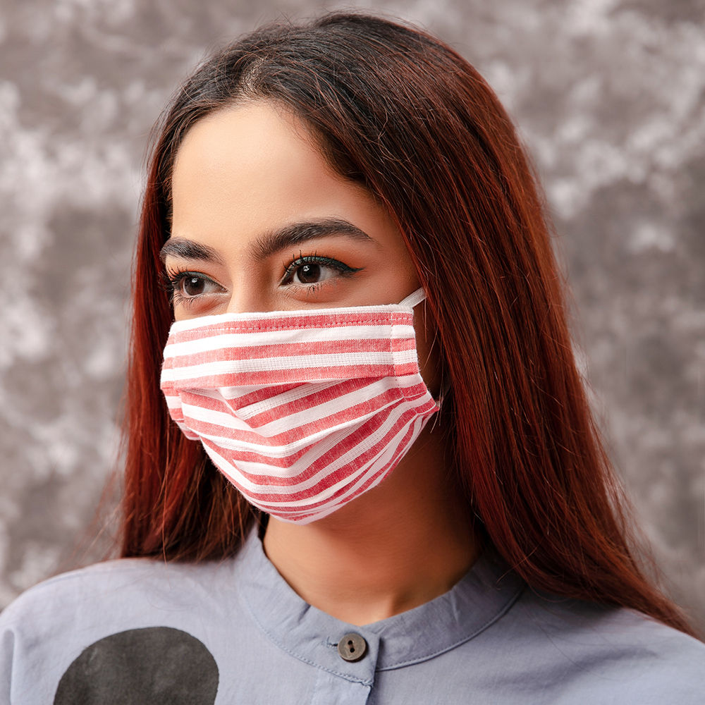 Twenty Dresses By Nykaa Fashion Red Striped Yarn Dyed Reusable Face Mask ( Pack of 2 ) Buy
