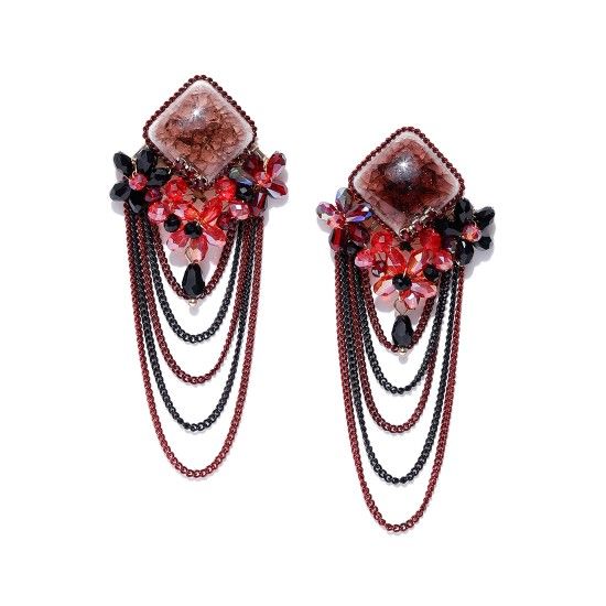 Artisan Red coral gemstone silver handmade earrings at 14500  Azilaa