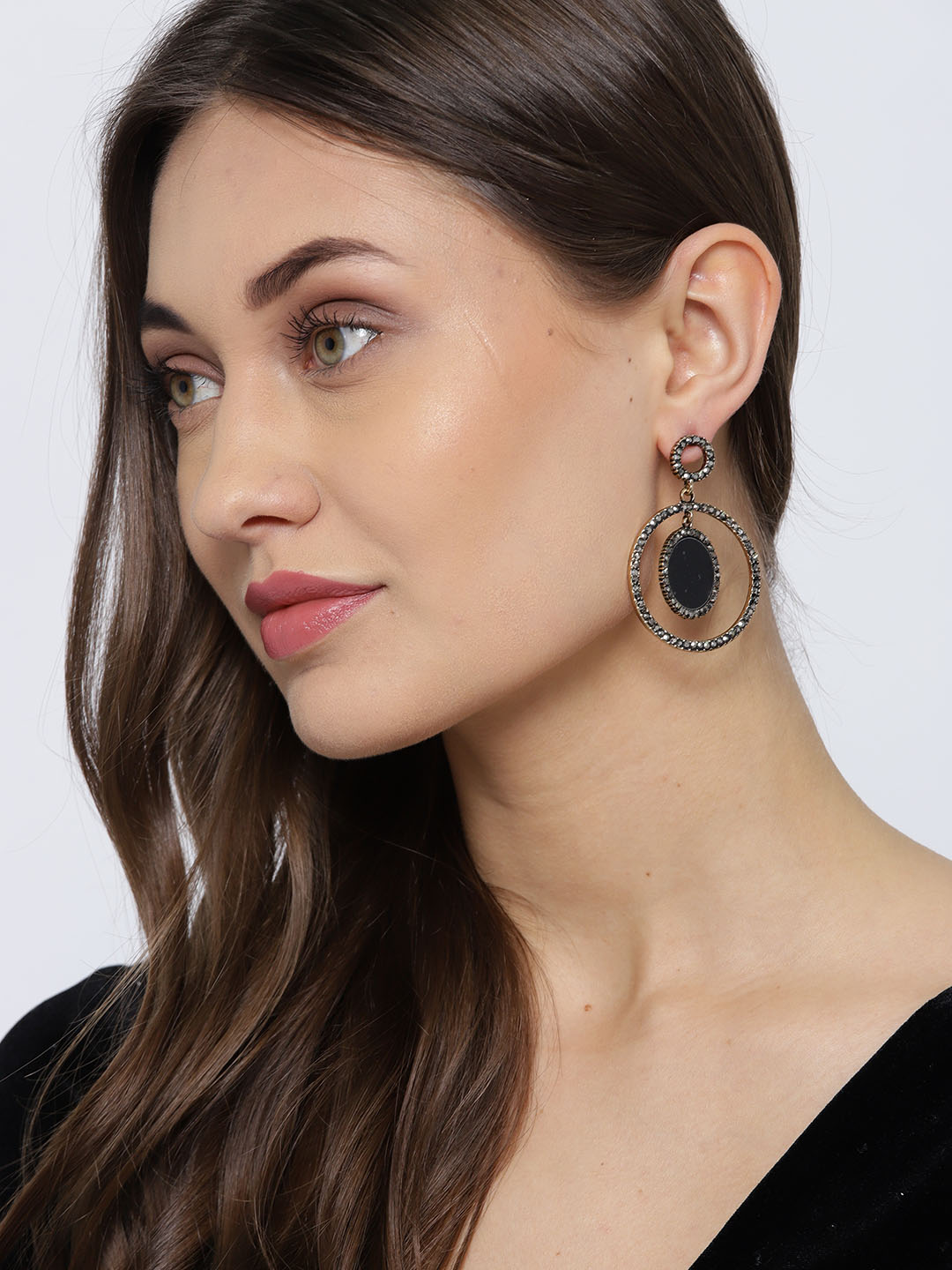 Jewels Galaxy Black CopperPlated Handcrafted Circular Drop Earrings Buy Jewels Galaxy Black
