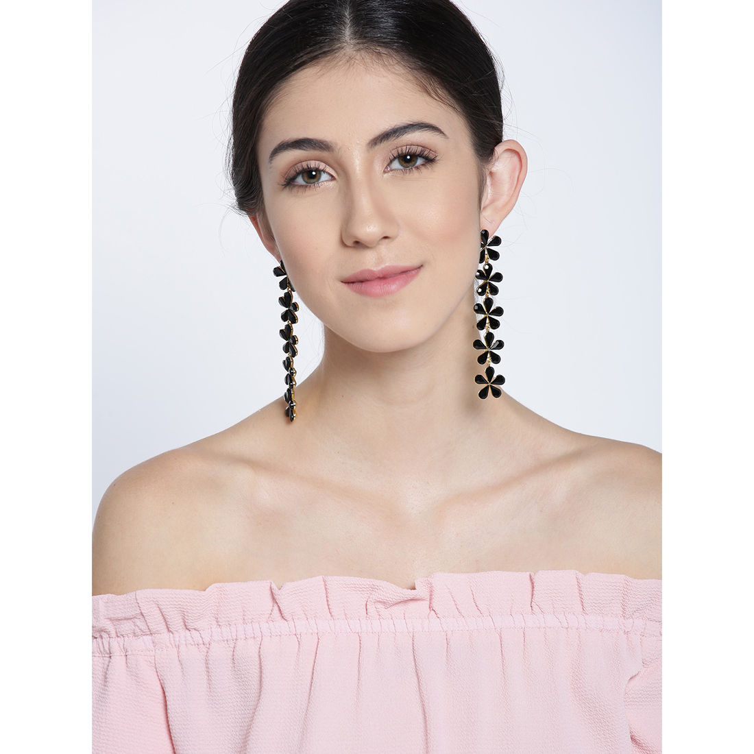 Buy Jewels Galaxy Black GoldPlated Floral Drop Earrings Online