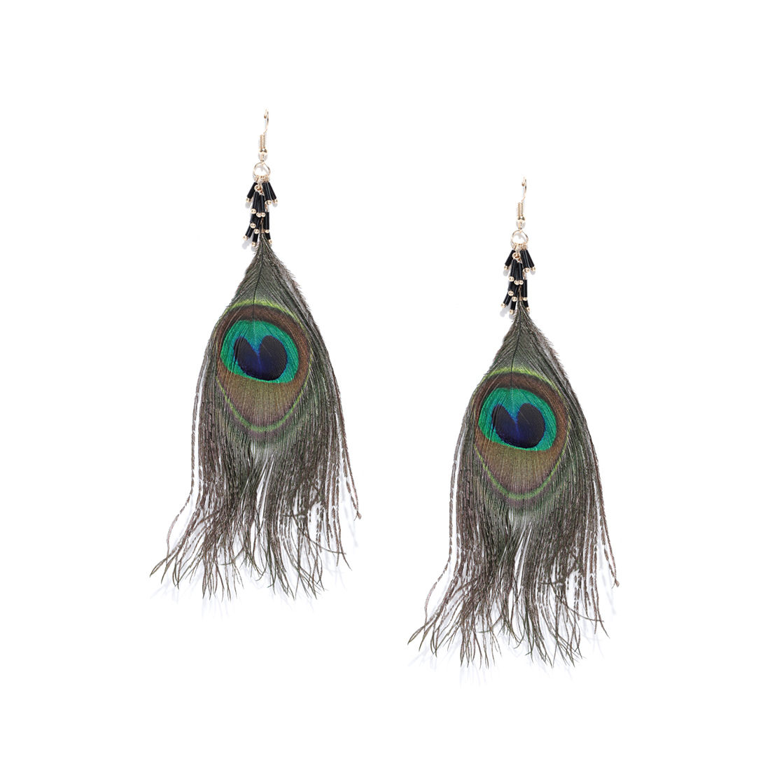 Jewels Galaxy Green And Blue Gold-plated Peacock Feather-shaped Drop 