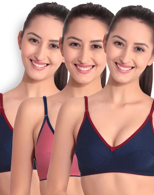 Buy Floret Pack Of 3 Solid T Shirt Bra - Multi-Color online