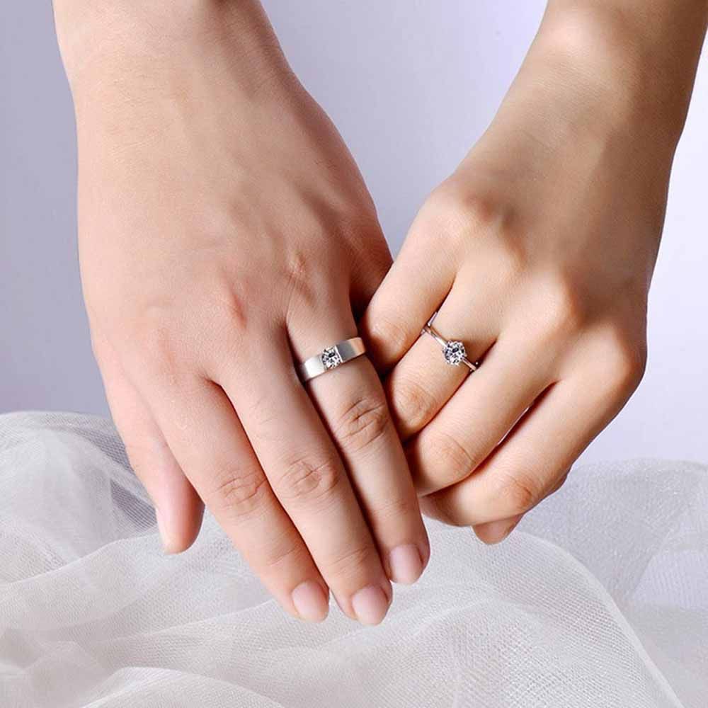 Buy MYKI King & Queen Valentine Adjustable Couple Rings Sterling Silver  Swarovski Zirconia 24K White Gold Plated Ring Set online | Looksgud.in