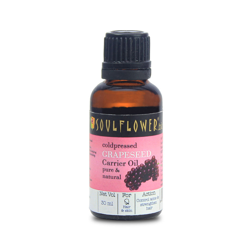 Soulflower Grapeseed Carrier Oil - Coldpressed for Acne, Skin Tightening, and Shiny Hair