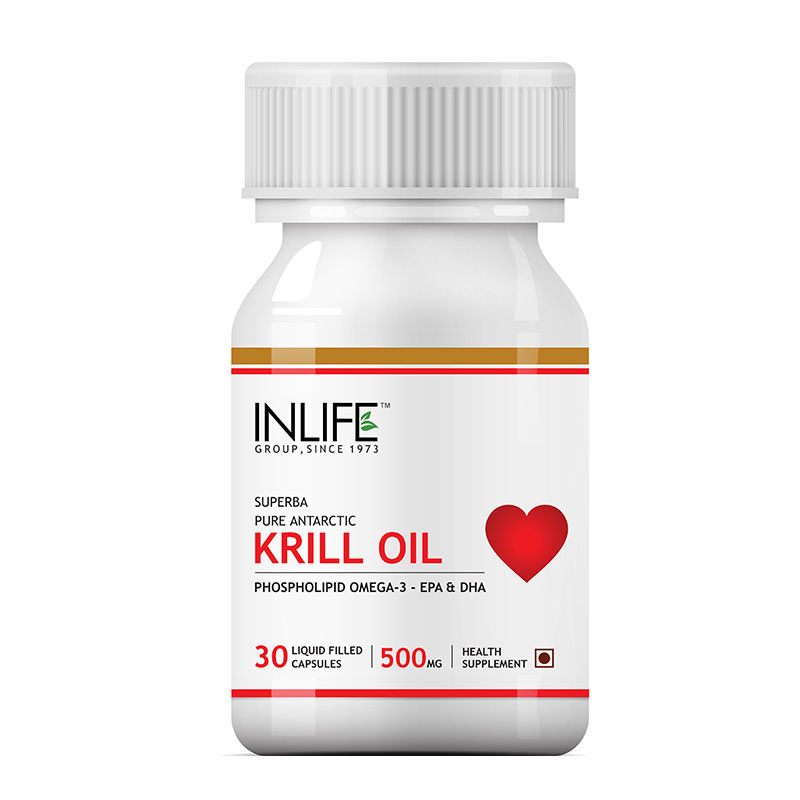 INLIFE Krill Oil 500mg Omega 3 Essential Fatty Acid With EPA DHA, 30 Capsules