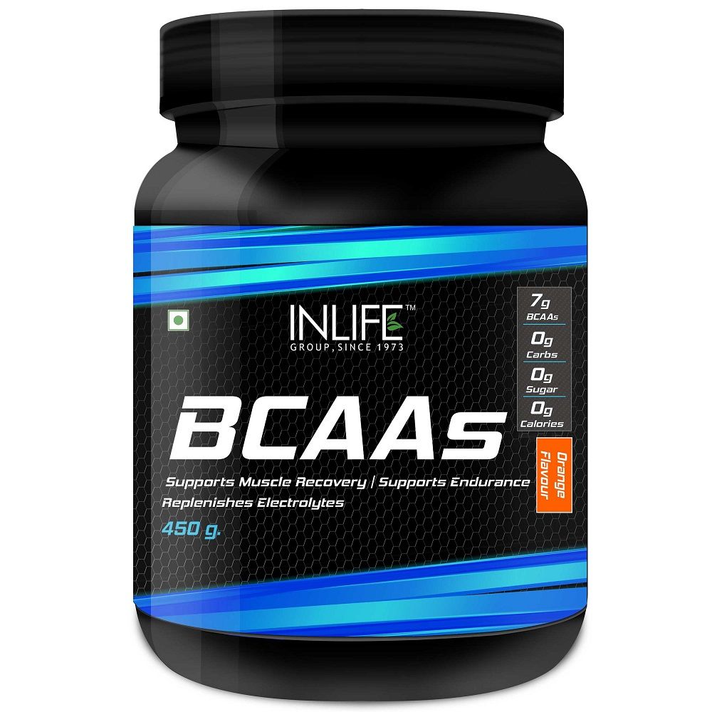 INLIFE BCAA Branched Chain Amino Acids 7grams Supplement - Orange Flavour