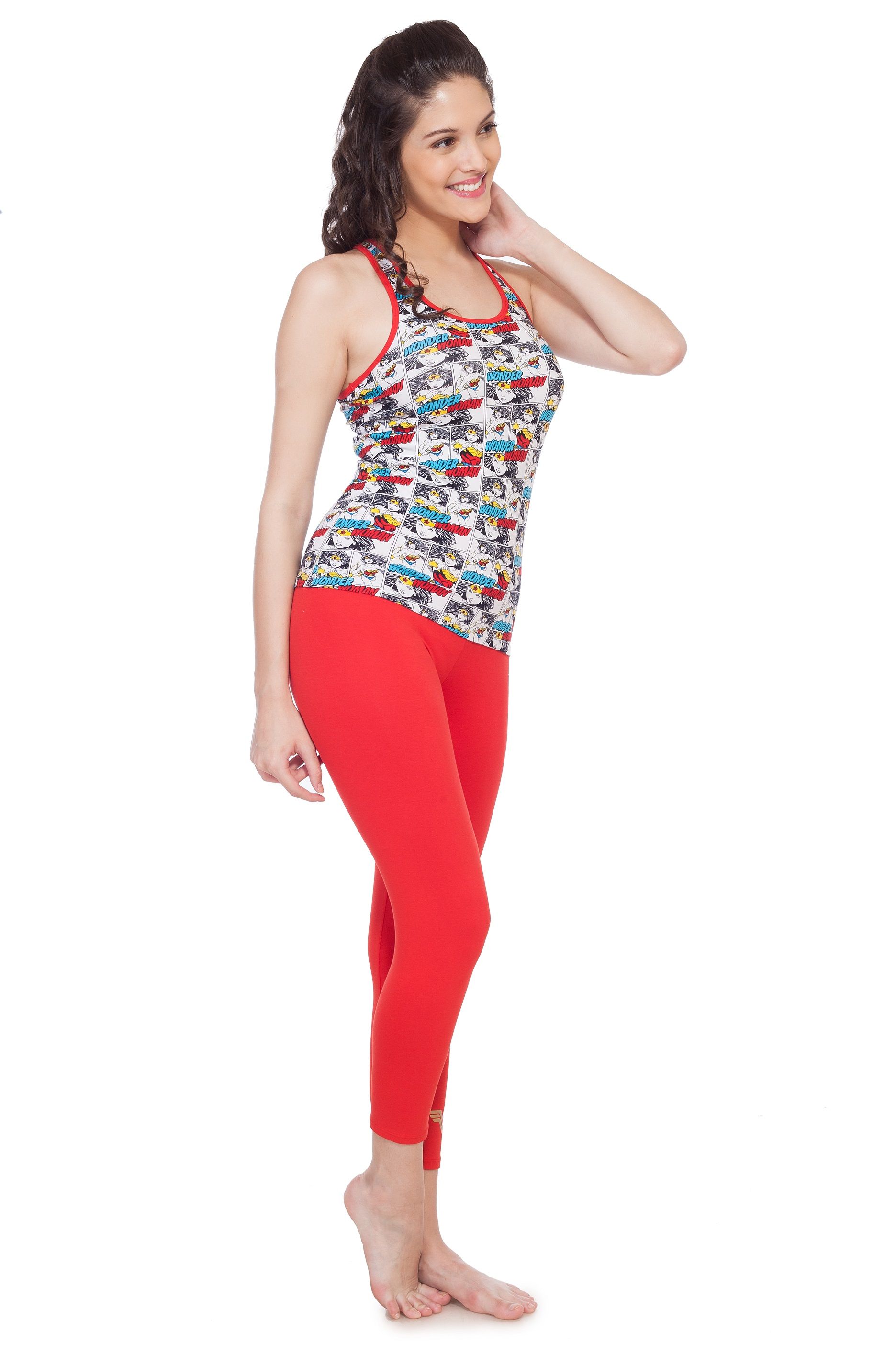 Buy SOIE Wonder Woman Printed Top With Red Leggings Night Suit