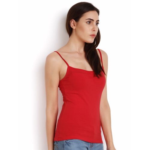 SOIE Women's Cotton Spandex Spagetti Knited Slip Red (L)