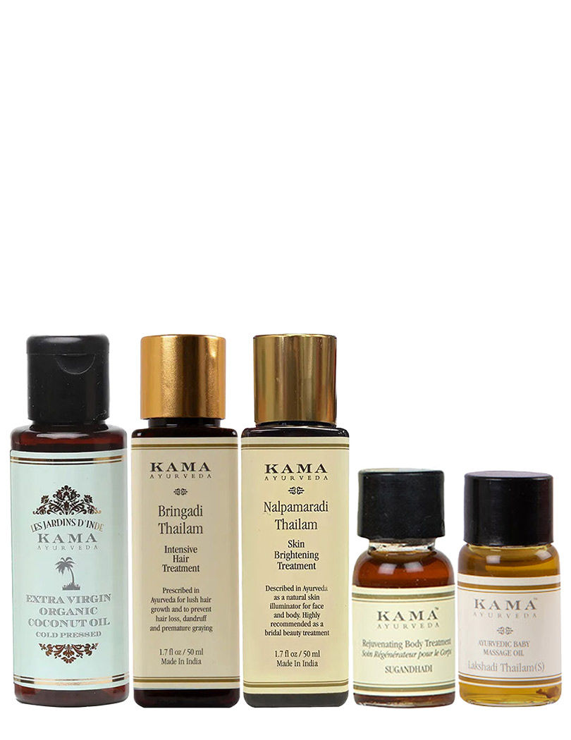 Kama Ayurveda Hair & Skin Treatment With Bringadi Oil, Nalpamaradi Skin Treatment and Coconut Oil
