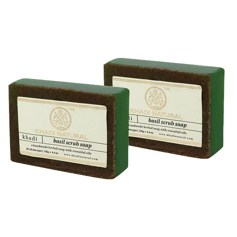 Khadi Natural Basil Scrub Handmde Soap Pack of 2 Reviews Online